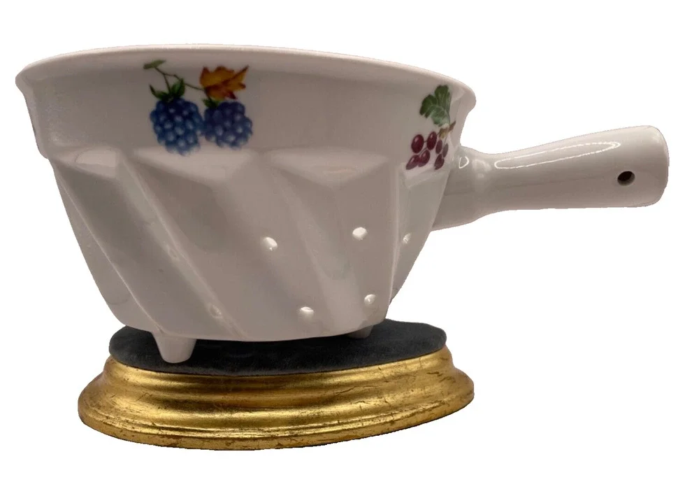 Vintage 1970s Cordon Bleu-BIA- Ceramic Colander With Painted Fruit-Stamped